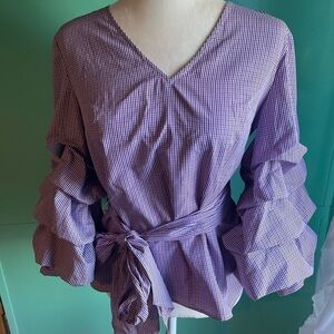 Check ruffle sleeve top